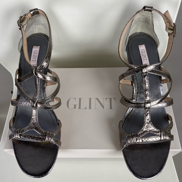 GLINT “Ivie” Leather Metallic Wedge Sandal Sz 7.5 - Picture 2 of 8